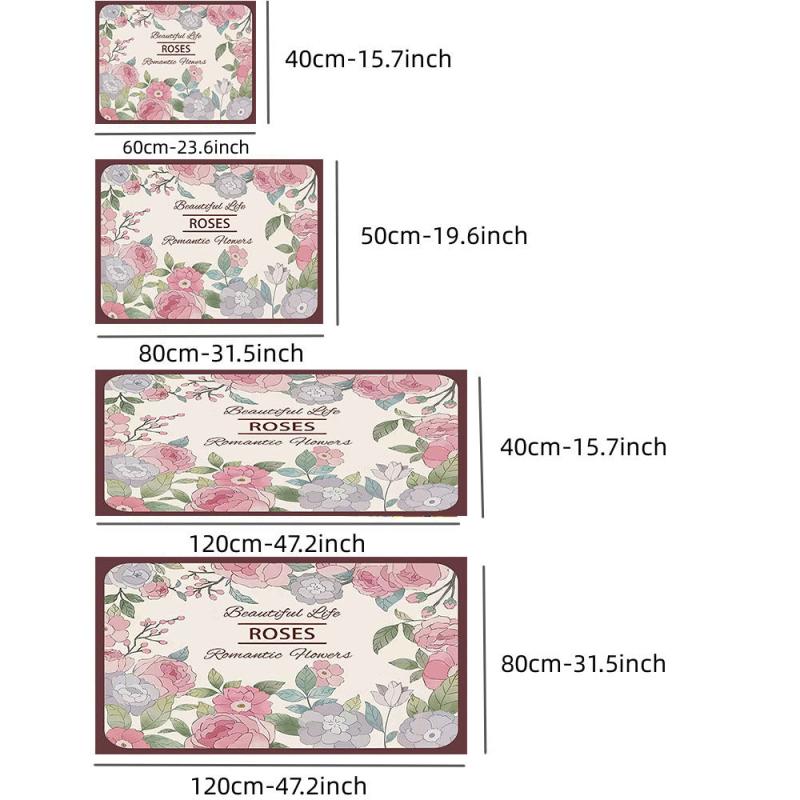Romantic Kitchen Floor Mat Non Slip Soft Flannel Carpet
