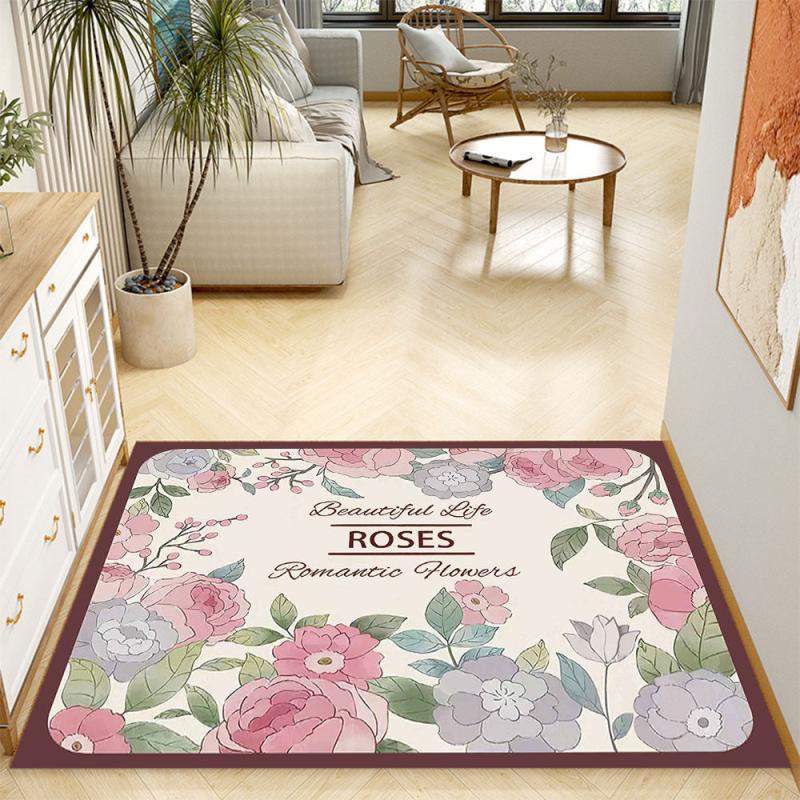 Romantic Kitchen Floor Mat Non Slip Soft Flannel Carpet