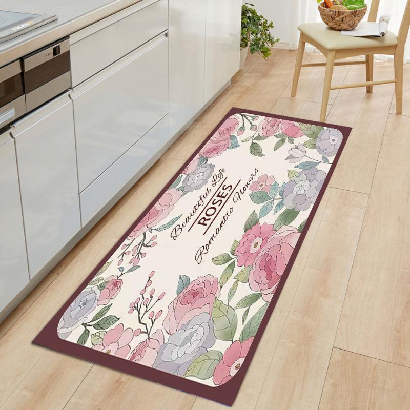 Romantic Kitchen Floor Mat Non Slip Soft Flannel Carpet