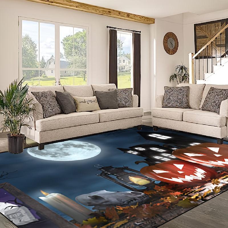 Pumpkin Pattern Halloween Carpet Skeleton Area Rug Horror Mats Decoration