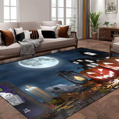 Pumpkin Pattern Halloween Carpet Skeleton Area Rug Horror Mats Decoration