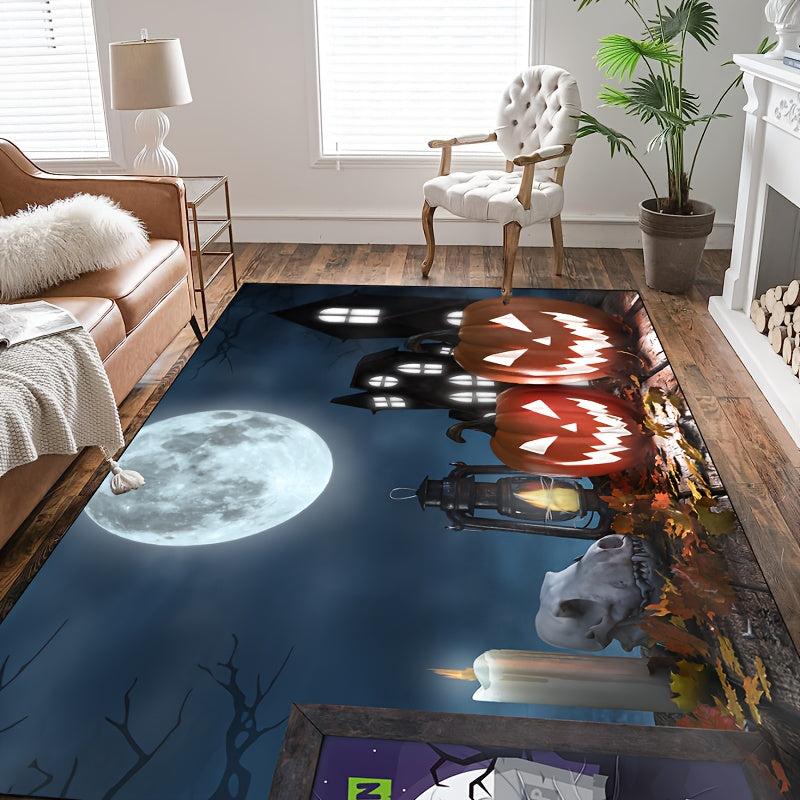 Pumpkin Pattern Halloween Carpet Skeleton Area Rug Horror Mats Decoration
