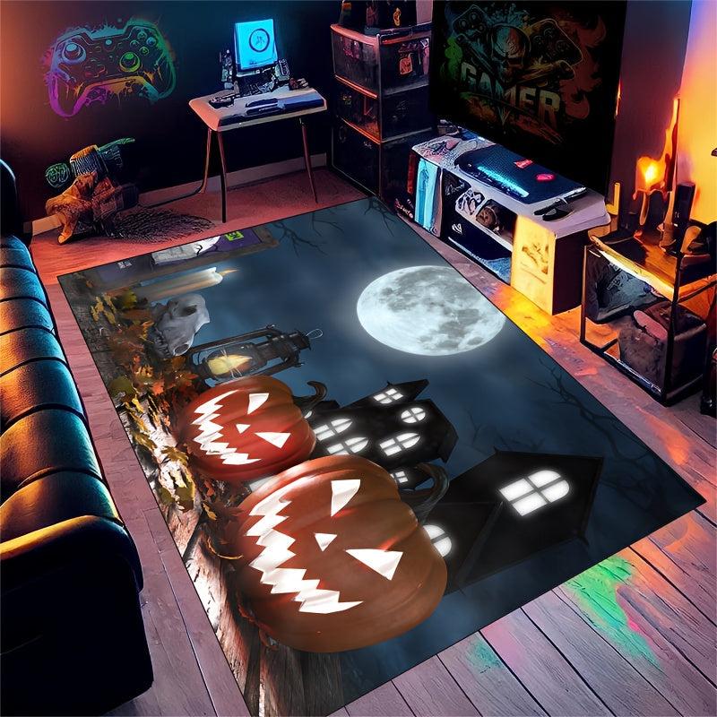 Pumpkin Pattern Halloween Carpet Skeleton Area Rug Horror Mats Decoration
