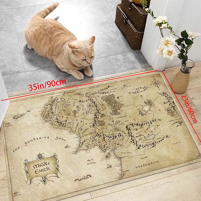 Vintage Medieval Map Print Mat Machine Washable Entrance Doormat