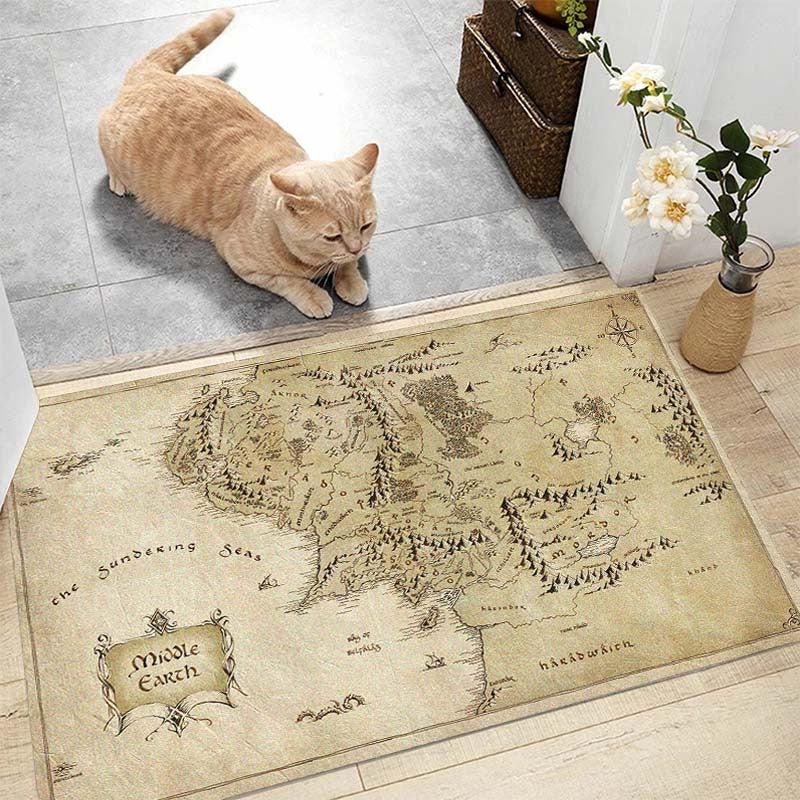 Vintage Medieval Map Print Mat Machine Washable Entrance Doormat