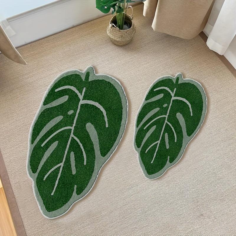 Leaves Green Bath Mat Non Slip Soft Bathroom Rugs