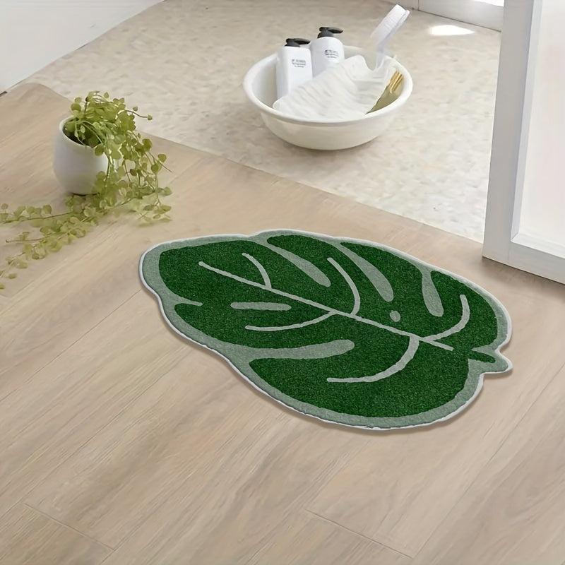 Leaves Green Bath Mat Non Slip Soft Bathroom Rugs