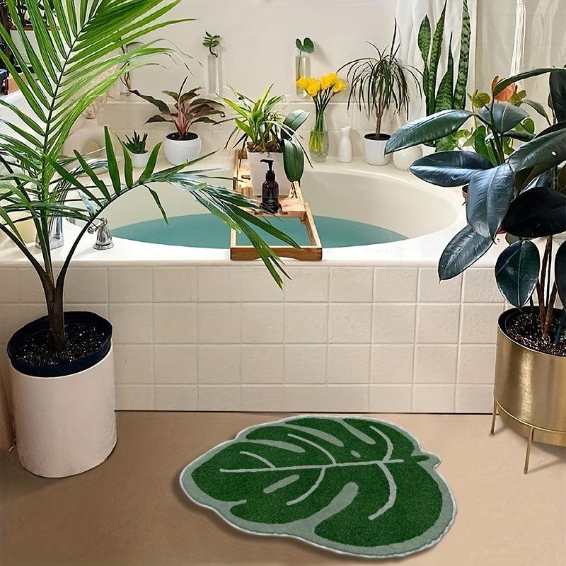 Leaves Green Bath Mat Non Slip Soft Bathroom Rugs