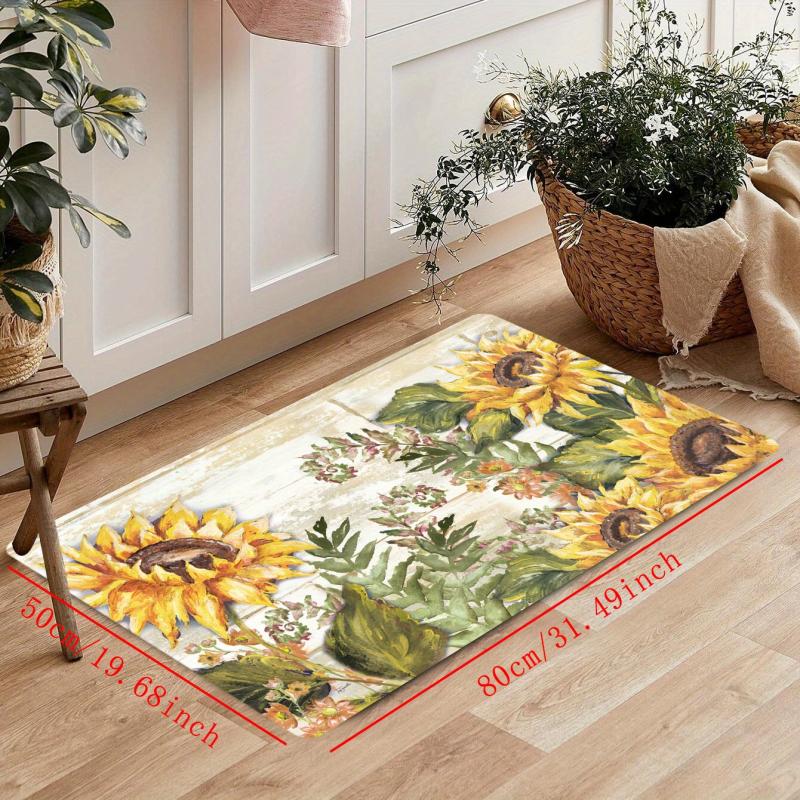 Vintage Sunflower Kitchen Sponge Mat Anti Slip Hallway Balcon Carpet Laundry Flo