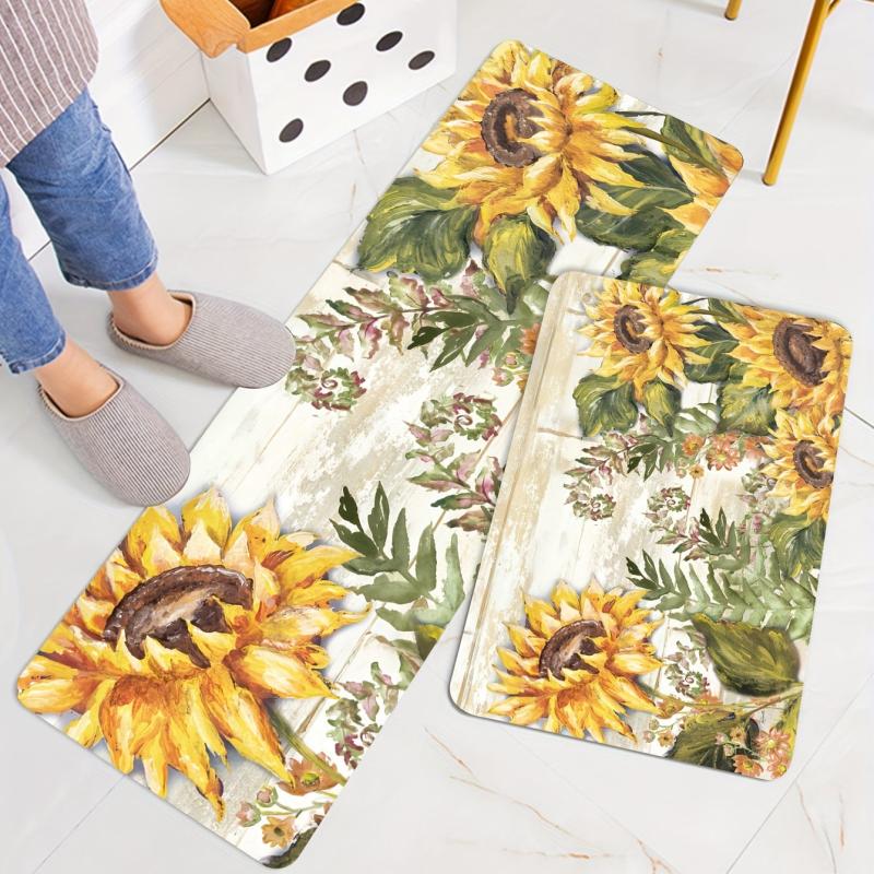 Vintage Sunflower Kitchen Sponge Mat Anti Slip Hallway Balcon Carpet Laundry Flo