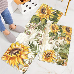 Vintage Sunflower Kitchen Sponge Mat Anti Slip Hallway Balcon Carpet Laundry Flo