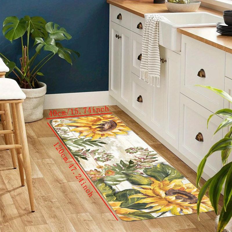 Vintage Sunflower Kitchen Sponge Mat Anti Slip Hallway Balcon Carpet Laundry Flo