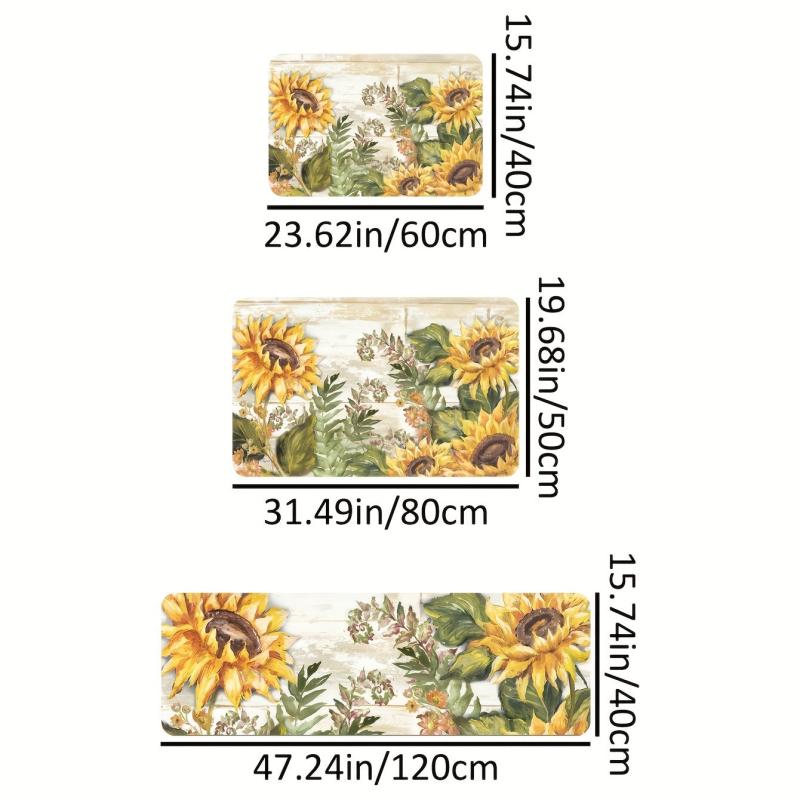 Vintage Sunflower Kitchen Sponge Mat Anti Slip Hallway Balcon Carpet Laundry Flo