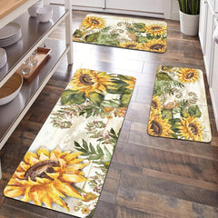 Vintage Sunflower Kitchen Sponge Mat Anti Slip Hallway Balcon Carpet Laundry Flo