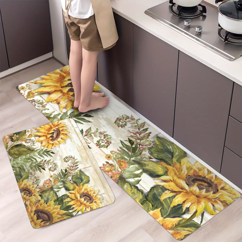 Vintage Sunflower Kitchen Sponge Mat Anti Slip Hallway Balcon Carpet Laundry Flo