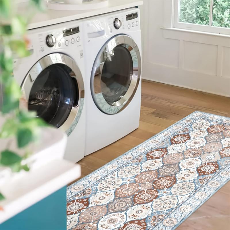 Vintage Boho 2'X10' Runner Rug, Non-Slip, Washable, Long Hallway, Kitchen Mat