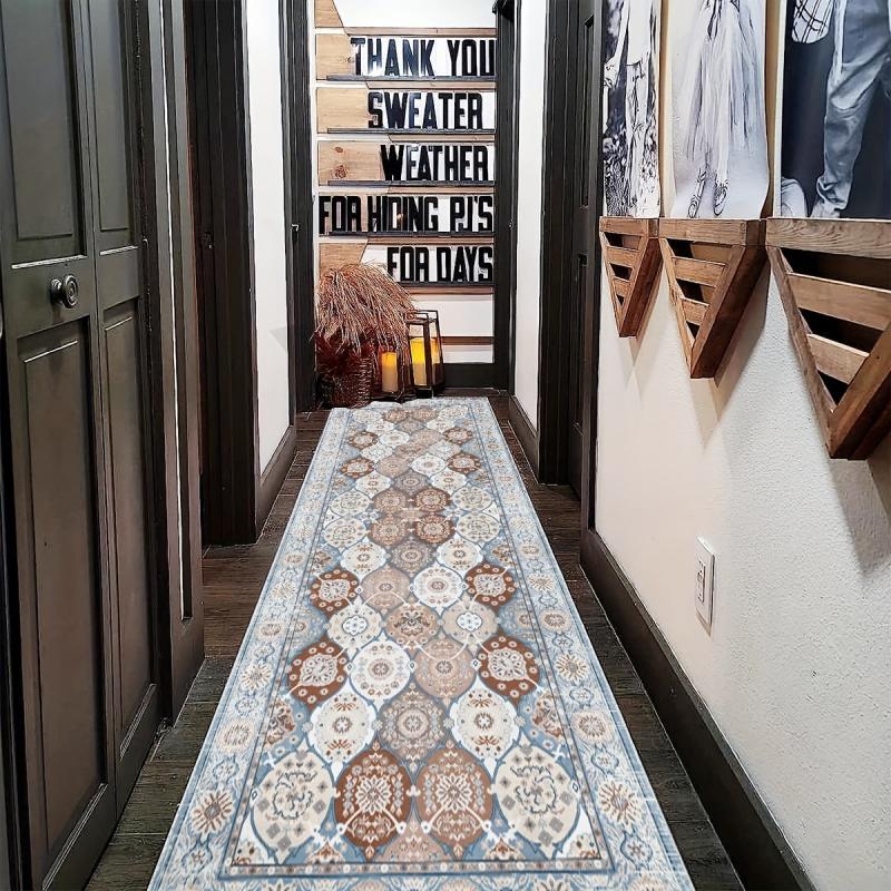 Vintage Boho 2'X10' Runner Rug, Non-Slip, Washable, Long Hallway, Kitchen Mat