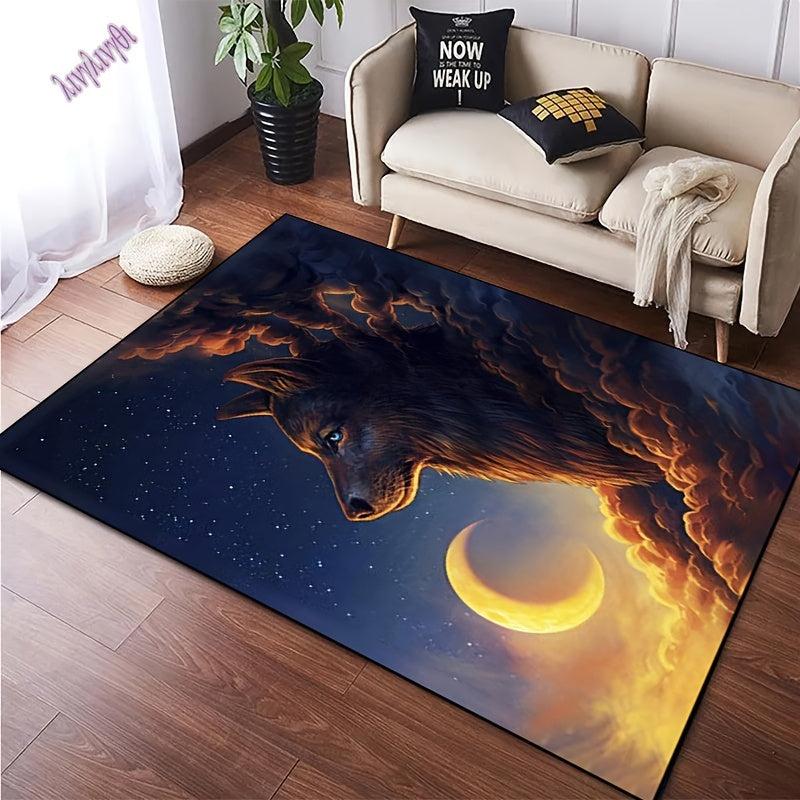 Wolf And Moon Animal Carpet Non Slip Children Play Large Area Rug