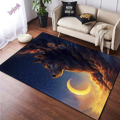 Wolf And Moon Animal Carpet Non Slip Children Play Large Area Rug