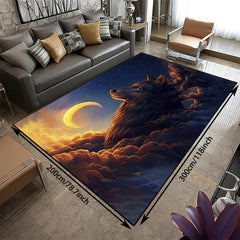 Wolf And Moon Animal Carpet Non Slip Children Play Large Area Rug