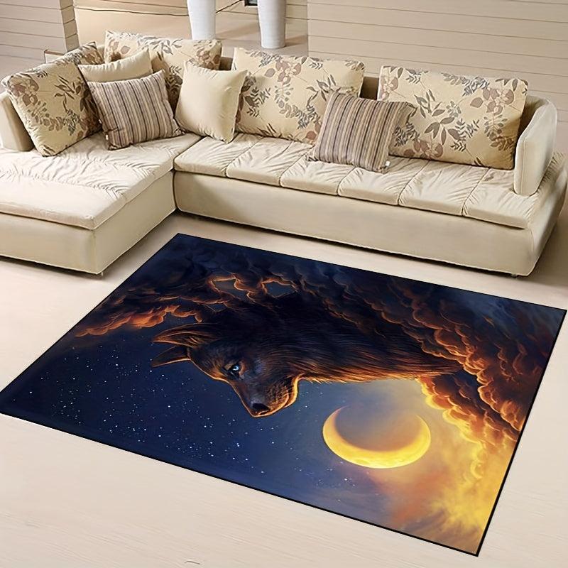 Wolf And Moon Animal Carpet Non Slip Children Play Large Area Rug