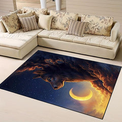 Wolf And Moon Animal Carpet Non Slip Children Play Large Area Rug