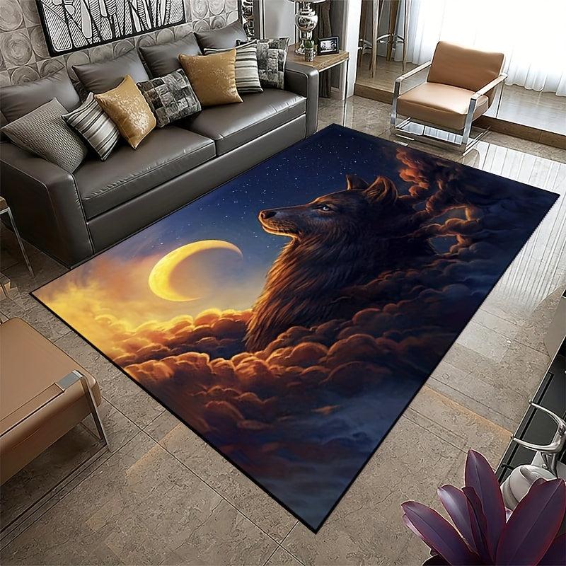 Wolf And Moon Animal Carpet Non Slip Children Play Large Area Rug