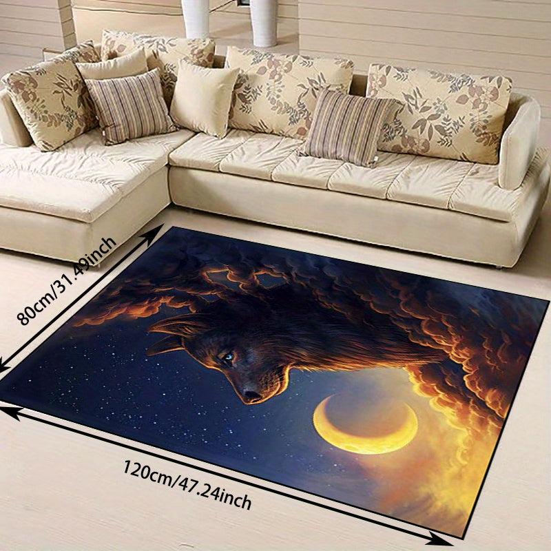 Wolf And Moon Animal Carpet Non Slip Children Play Large Area Rug