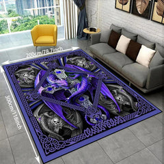 Gothic Dragon Area Rug Purple Rose Non Slip Washable Mat for Living Room