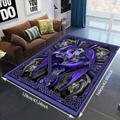 Gothic Dragon Area Rug Purple Rose Non Slip Washable Mat for Living Room