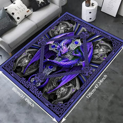 Gothic Dragon Area Rug Purple Rose Non Slip Washable Mat for Living Room