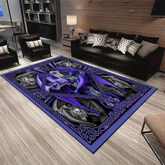 Gothic Dragon Area Rug Purple Rose Non Slip Washable Mat for Living Room