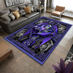 Gothic Dragon Area Rug Purple Rose Non Slip Washable Mat for Living Room