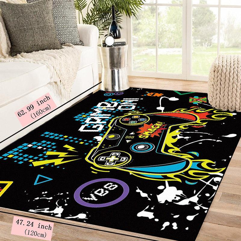 3D Gamer Area Rug Green Chequered Border & Game Controller Pattern Decoration