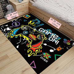 3D Gamer Area Rug Green Chequered Border & Game Controller Pattern Decoration