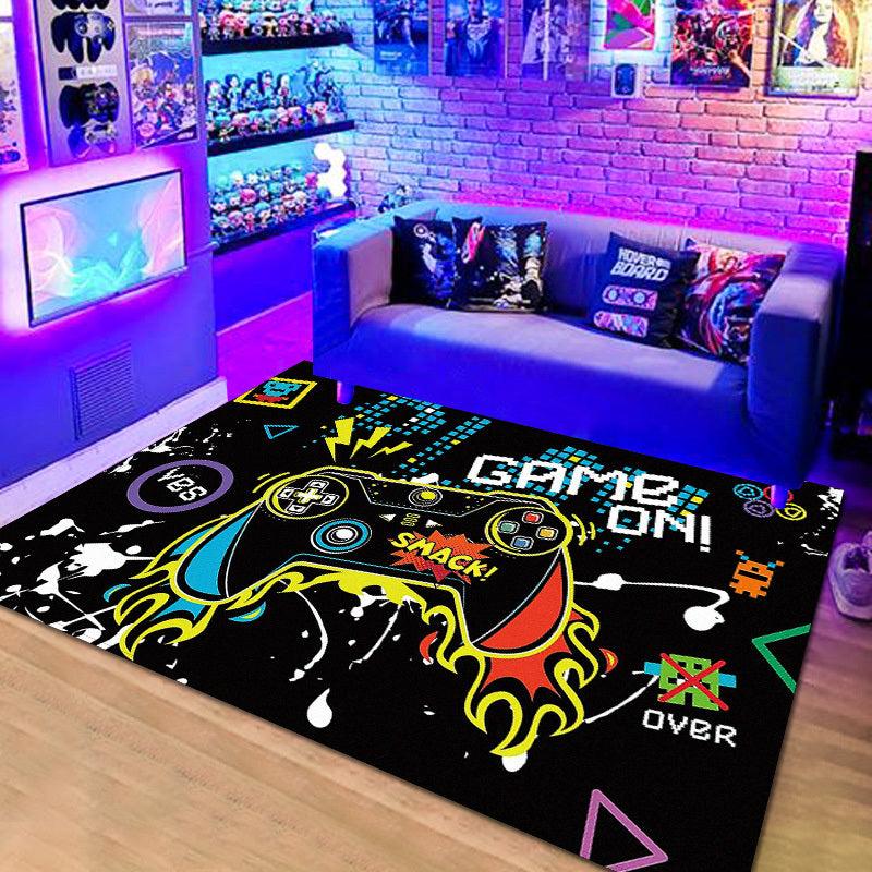 3D Gamer Area Rug Green Chequered Border & Game Controller Pattern Decoration
