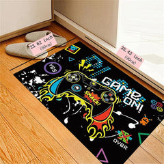 3D Gamer Area Rug Green Chequered Border & Game Controller Pattern Decoration