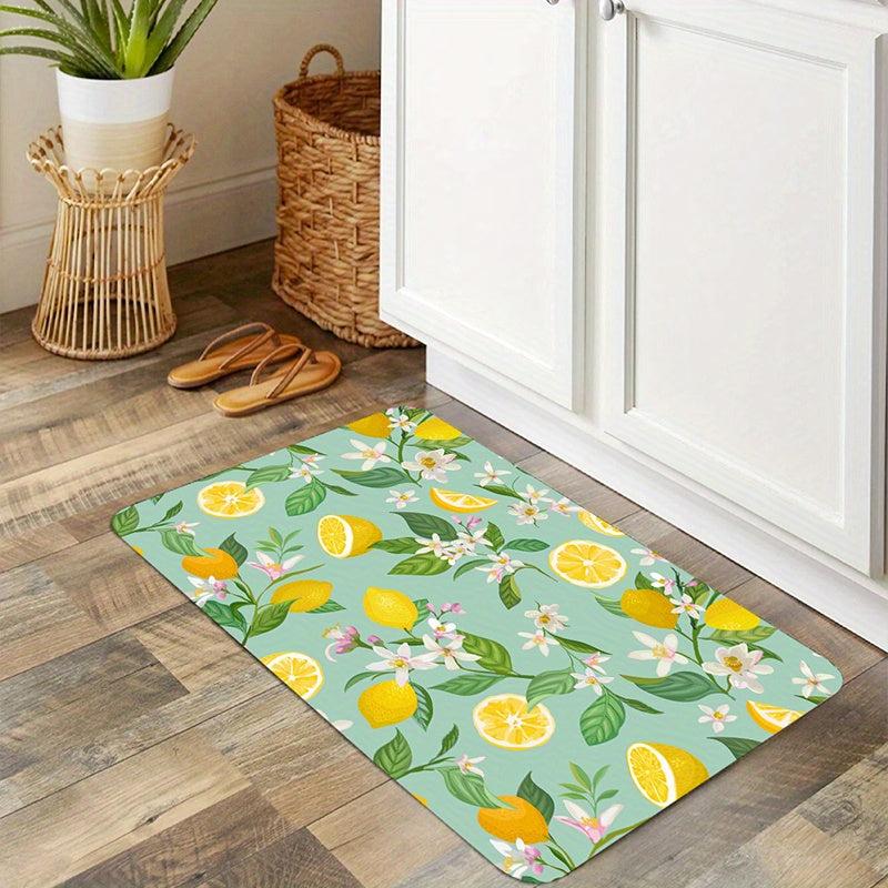 Fresh Lemon Printed Kitchen Rug Soft Cushioned Anti Fatigue Mat