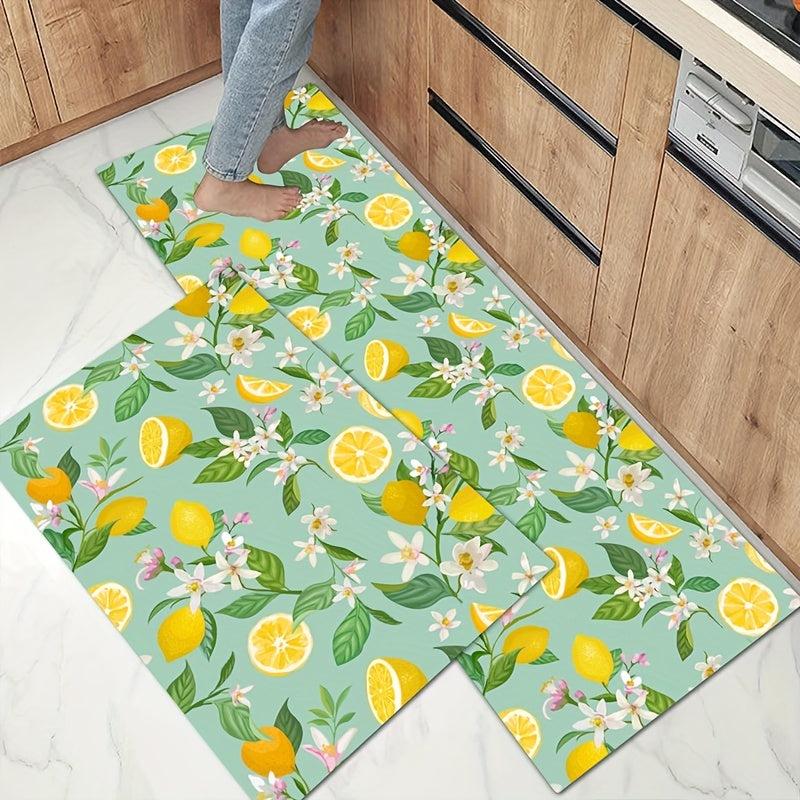 Fresh Lemon Printed Kitchen Rug Soft Cushioned Anti Fatigue Mat