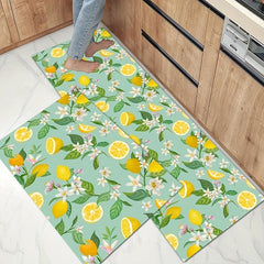 Fresh Lemon Printed Kitchen Rug Soft Cushioned Anti Fatigue Mat