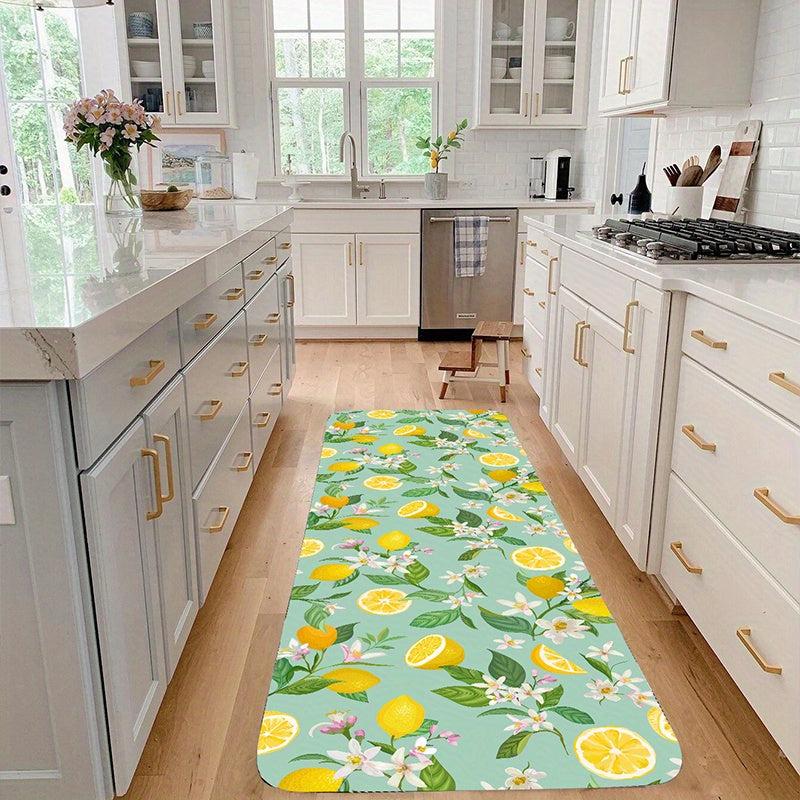 Fresh Lemon Printed Kitchen Rug Soft Cushioned Anti Fatigue Mat