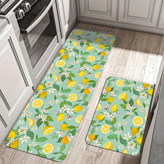 Fresh Lemon Printed Kitchen Rug Soft Cushioned Anti Fatigue Mat