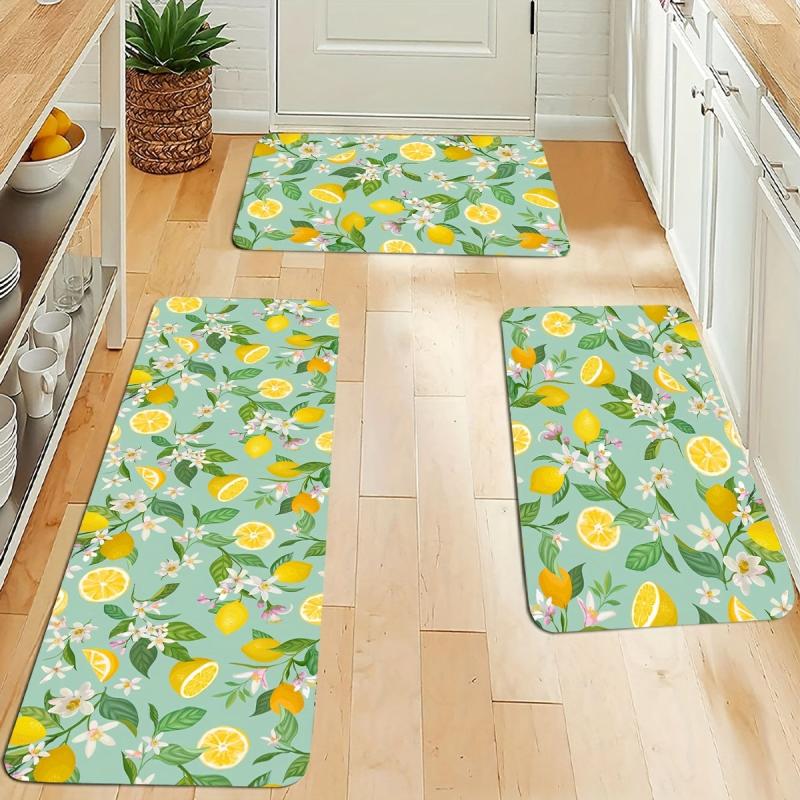 Fresh Lemon Printed Kitchen Rug Soft Cushioned Anti Fatigue Mat