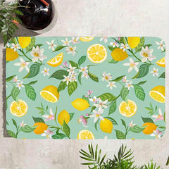 Fresh Lemon Printed Kitchen Rug Soft Cushioned Anti Fatigue Mat