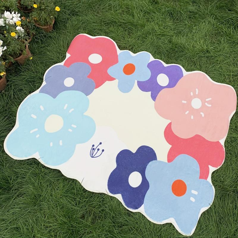 Geometric Shaped Flower Rug Soft Living Room Carpet