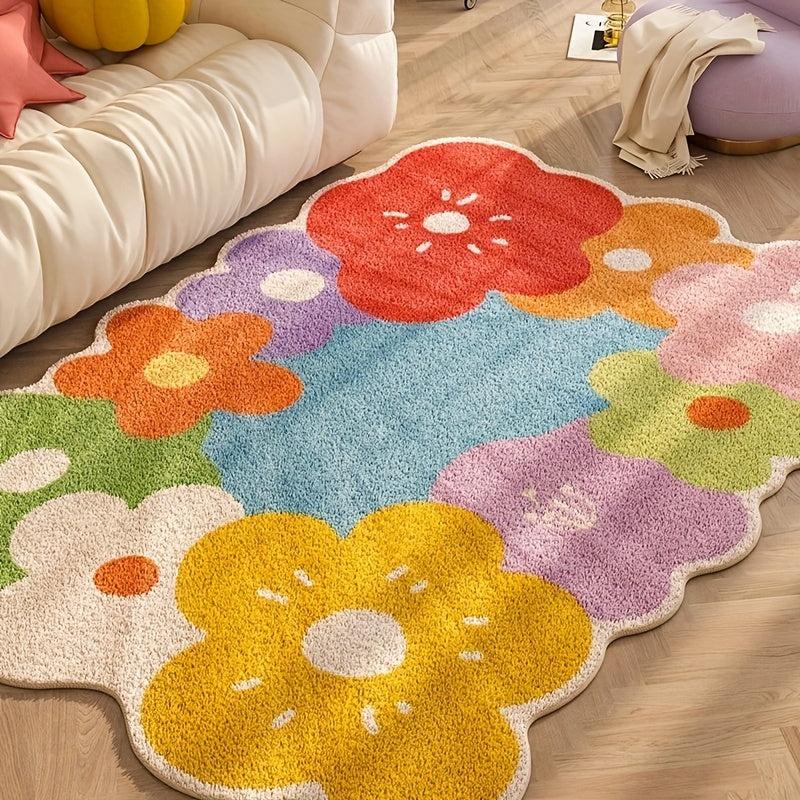 Geometric Shaped Flower Rug Soft Living Room Carpet