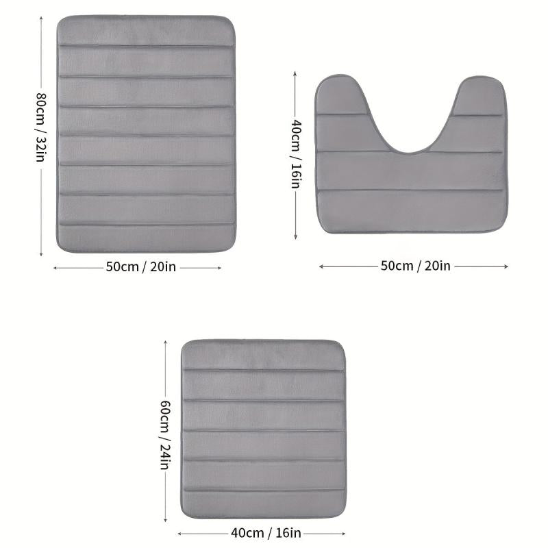Soft Non Slip Memory Foam Bath Mat Dark Grey Striped Floor Mat