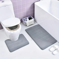 Soft Non Slip Memory Foam Bath Mat Dark Grey Striped Floor Mat