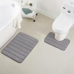Soft Non Slip Memory Foam Bath Mat Dark Grey Striped Floor Mat