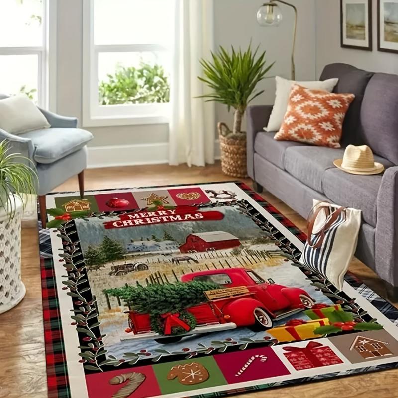 Indoor Christmas Area Rugs Non Slip Easy to Clean Low Profile Santa